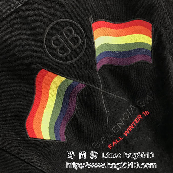 BALENCIAGA巴黎世家 18FW新款 後背彩虹旗子 黑色牛仔外套 男女同款 ydi1613